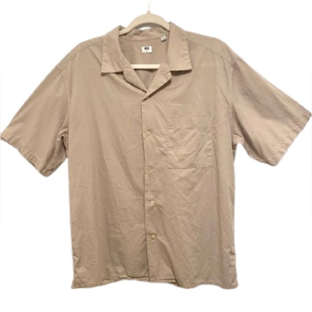 Uniqlo Men’s Modal Cotton Open Collar Short Sleeve Shirt Beige Size Medium